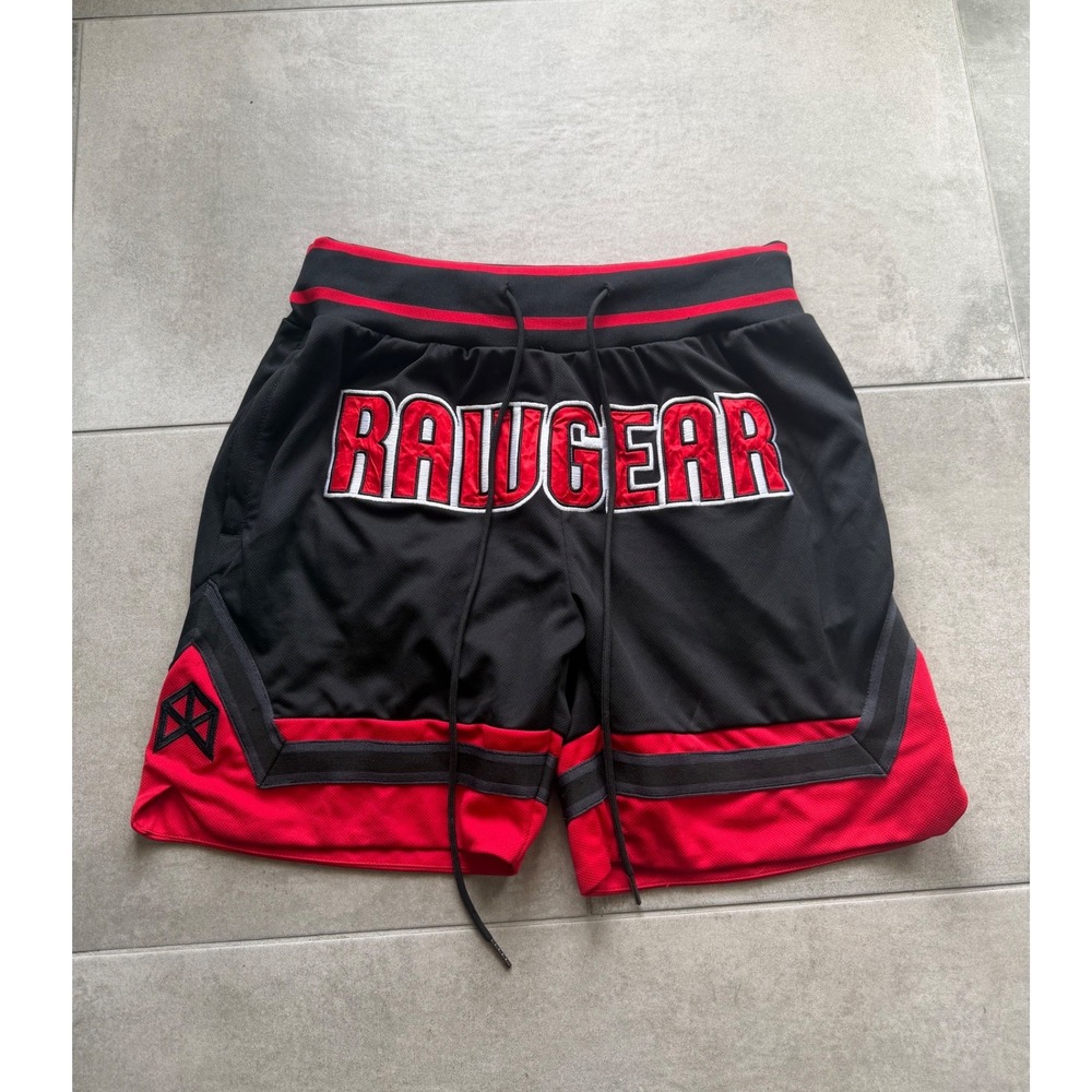 Rawgear Mens Mesh Basketball‎ Shorts Black Red Embroidered Logo Size Medium